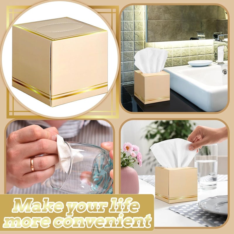 Fourluoo 12 Pack Facial Tissues Cube Boxes Face Box 600 Sheets 3 ply Soft Paper Square Tissues Bulk for Car Pocket Toilet Household Bedroom Family(Light Brown) - Image 5